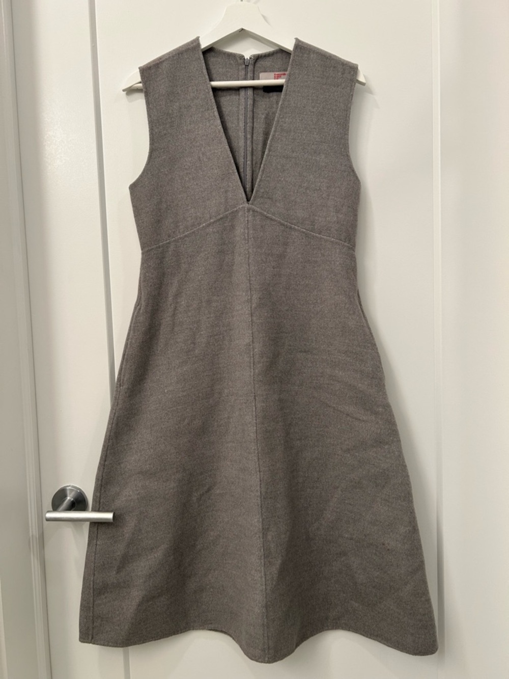 Gray V-Neck A-Line Winter Dress - hand made